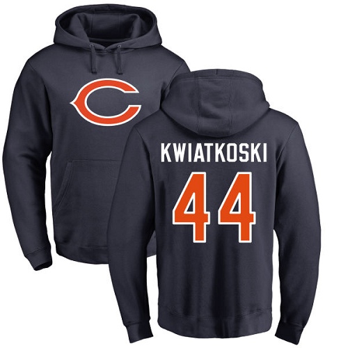 Chicago Bears Men Navy Blue Nick Kwiatkoski Name and Number Logo NFL Football #44 Pullover Hoodie Sweatshirts->nfl t-shirts->Sports Accessory